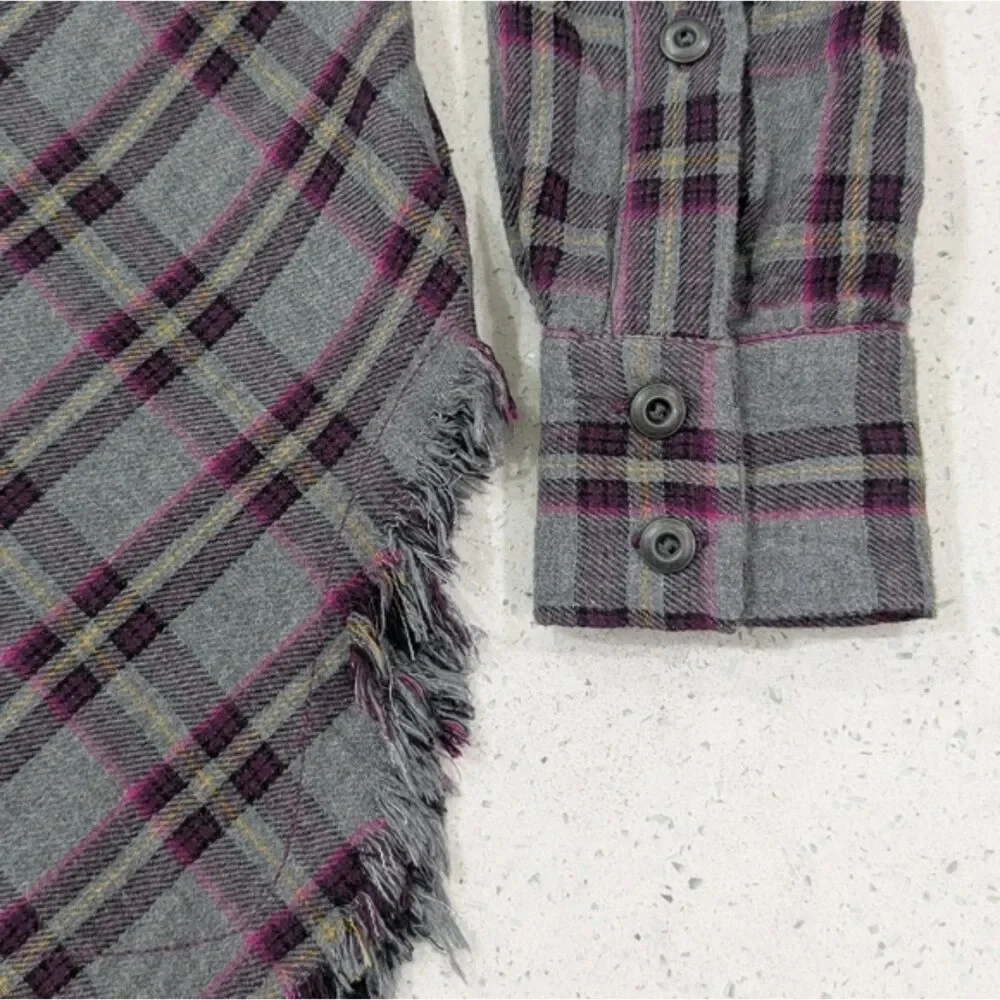 Cabi Highland Flannel Gray Purple Plaid Button Down Tunic Shirt Long Sleeve XS - Picture 7 of 10